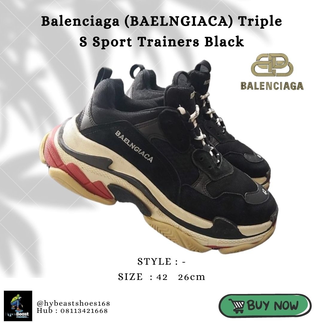 Sepatu Balenciaga (BAELNGIACA) Triple S Sport Trainers Black Ukuran 42 ...