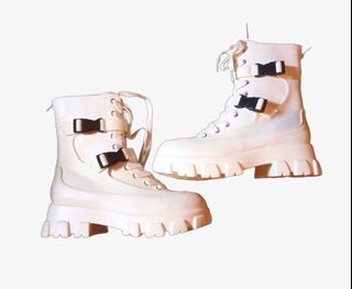 White Combat Platform Boots