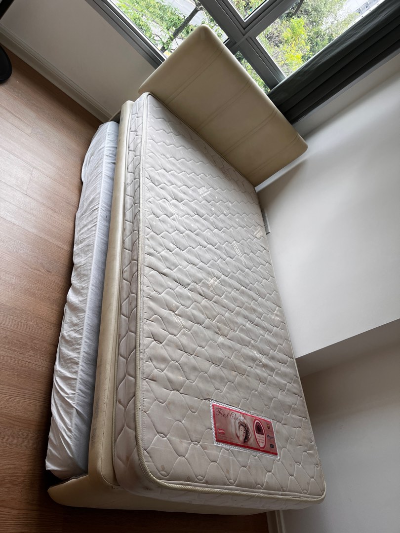 Single bed with pull out mattress, Furniture & Home Living, Furniture