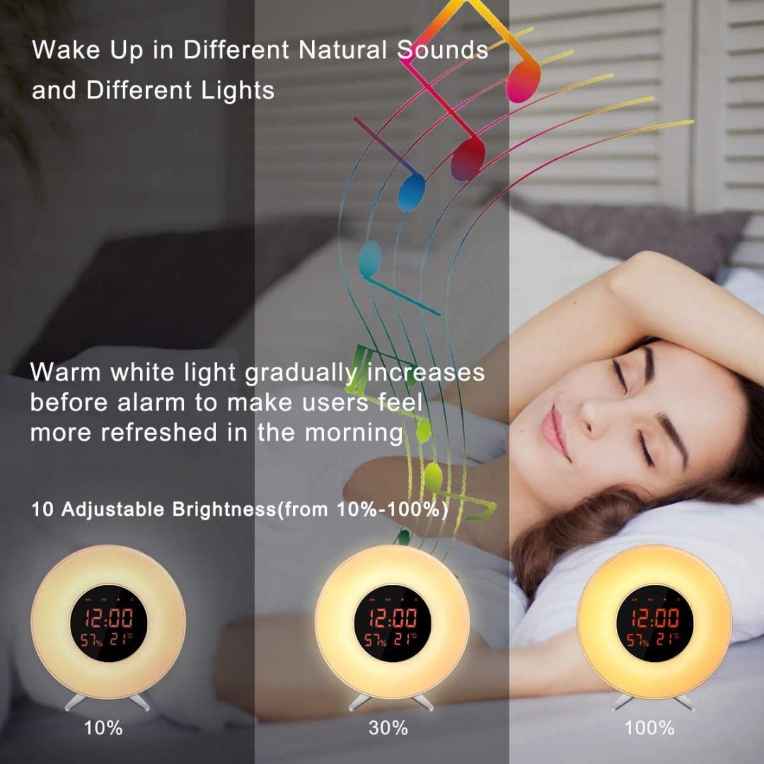 Sunrise Wake Up Alarm Clock X70/ Snooze Function/Temperature/Humidity