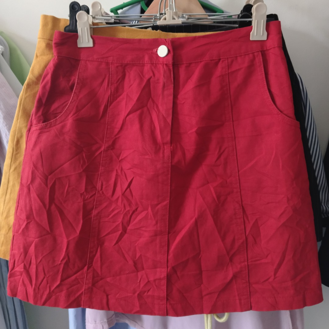 Trendy Red Denim Mini Skirts on Carousell