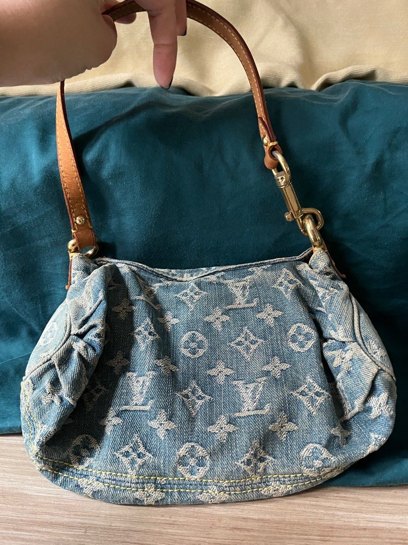 $830 Louis Vuitton Blue Denim Mini Pleaty Shoulder Bag Clutch