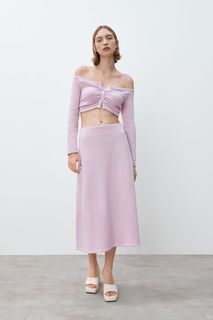 Zara Lilac/Lavender Knit Crop Cardigan Top and Midi Skirt