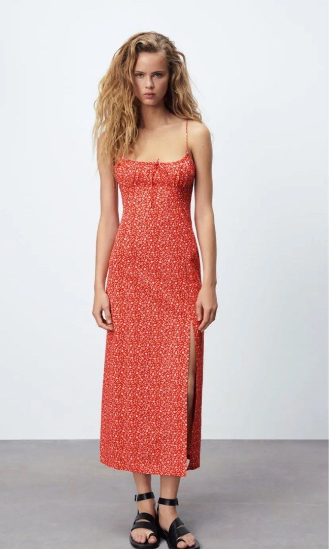 Red floral maxi best sale dress zara
