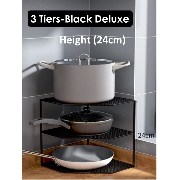 3 Tiers Kitchen Corner Shelf Rack, Free Standing Pot Rack for Organizer ...