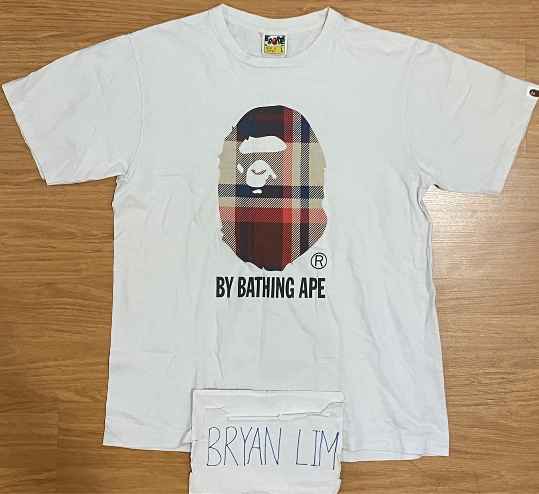 Bape Big Ape Head Check Burberry Style Design Tee Shirt by