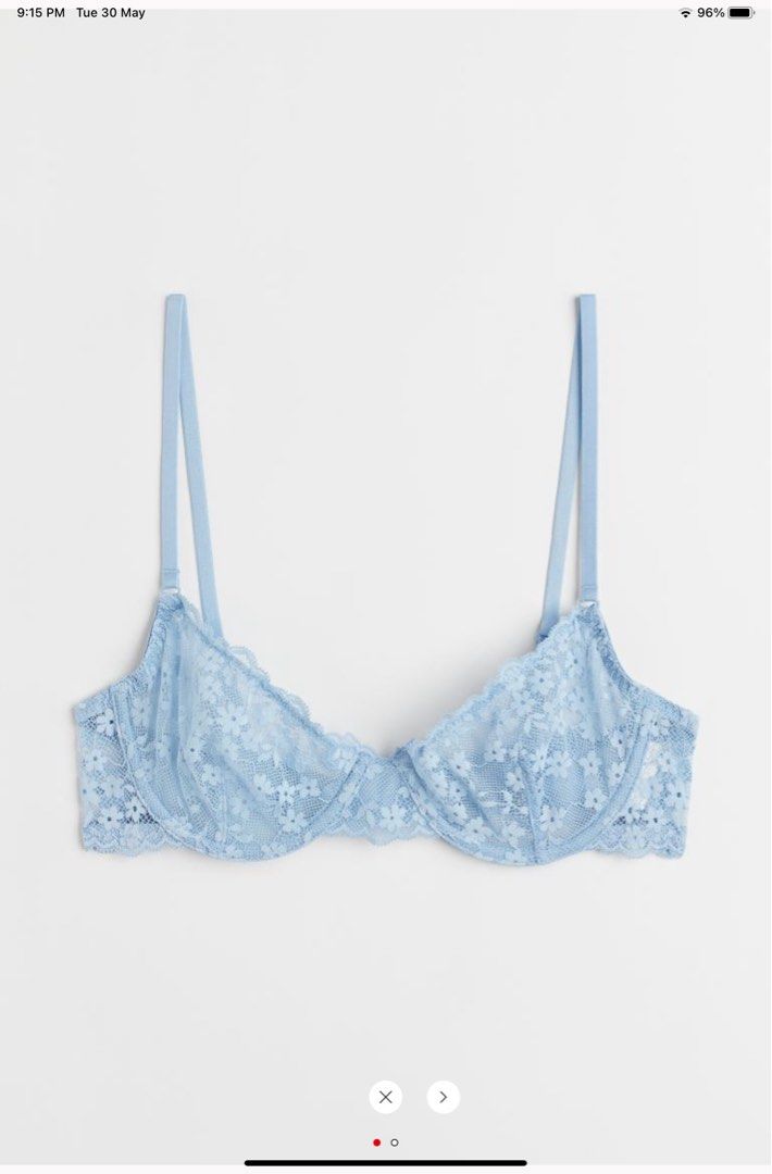 🆕 H&M Non-Padded Underwired Lace Bra - Light Blue, Women's
