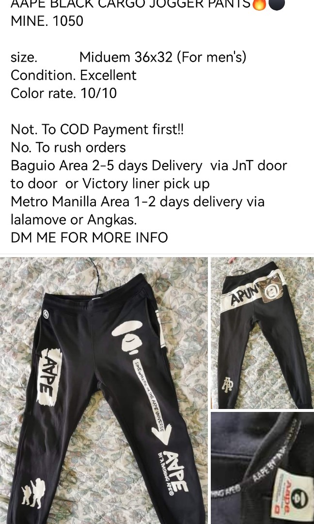 AAPE BLACK CARGO JOGGER PANTS on Carousell