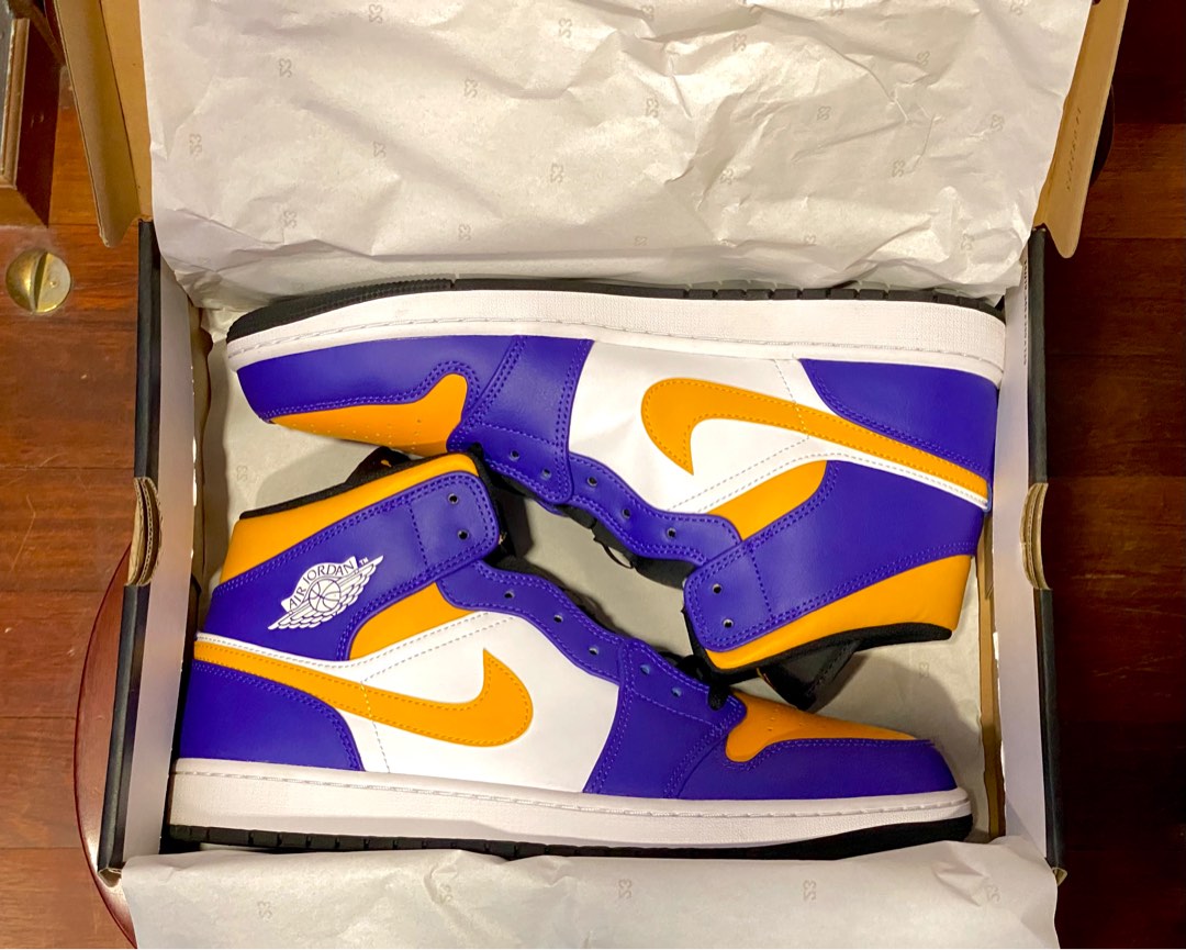 Air Jordan 1 Mid Lakers Men s Fashion Footwear Sneakers on