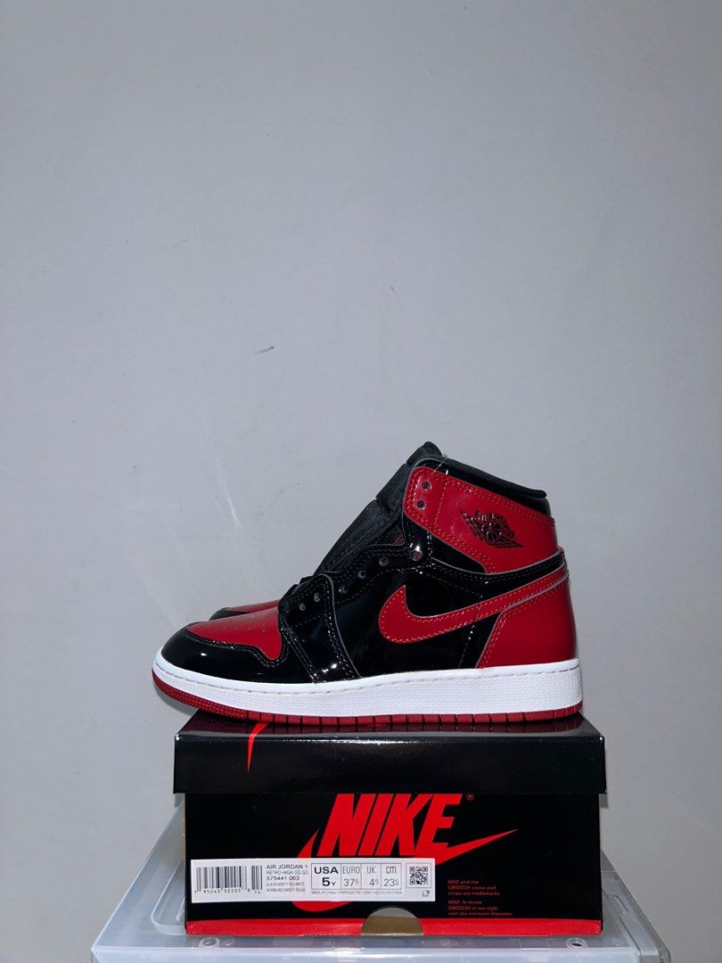 Air Jordan 1 Patent Bred GS, Men's Fashion, Footwear, Sneakers on Carousell