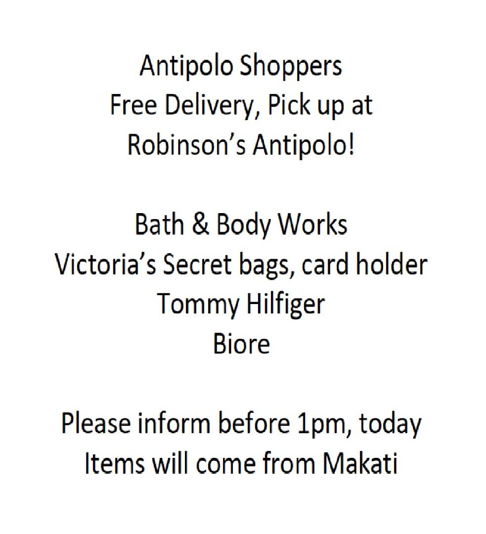 Antipolo Free Delivery! BBW VS items (Category: Bath) located in Manila. Submitted by mylynmylyn (Listing ID 1234646817, Image 1). Description: Please inform before 1pm items will come from Makati payment bpi bdo gcash .