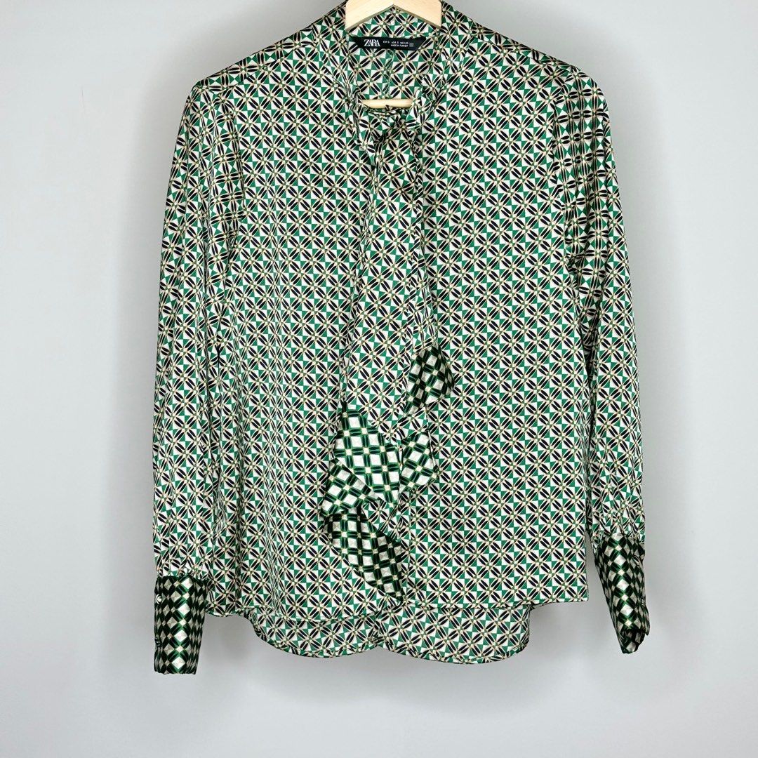 Authentic Zara Satin Green Top, Women's Fashion, Tops, Blouses on Carousell