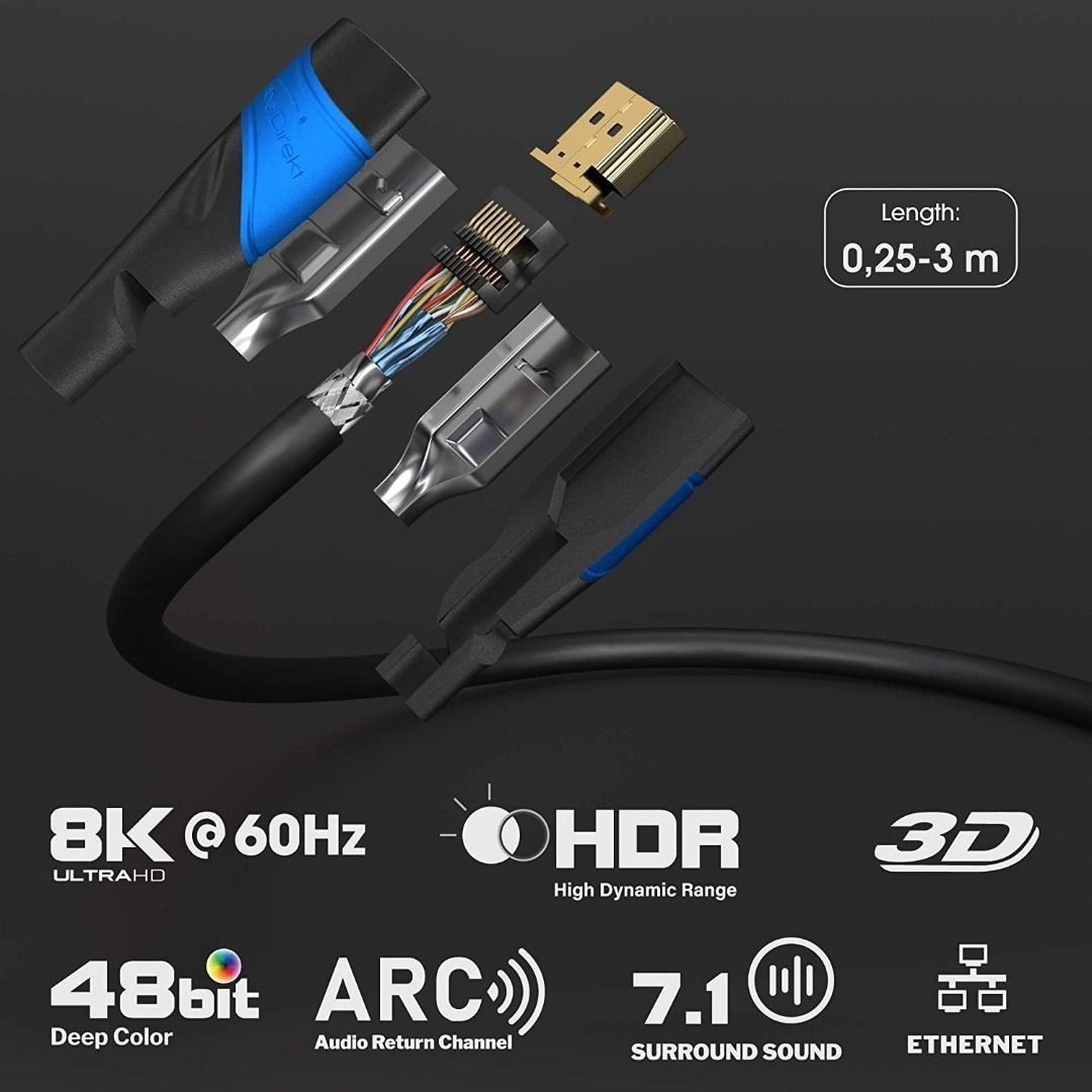 B67 0.25M 4K/8K HDMI Cable - with an A.I.S shielding - designed in Germany  - supports (all HDMI devices like PS5, Xbox, Switches & 8K@60Hz, 4K@120Hz,  1080p ARC/HDCP, blue) by CableDirect, Computers