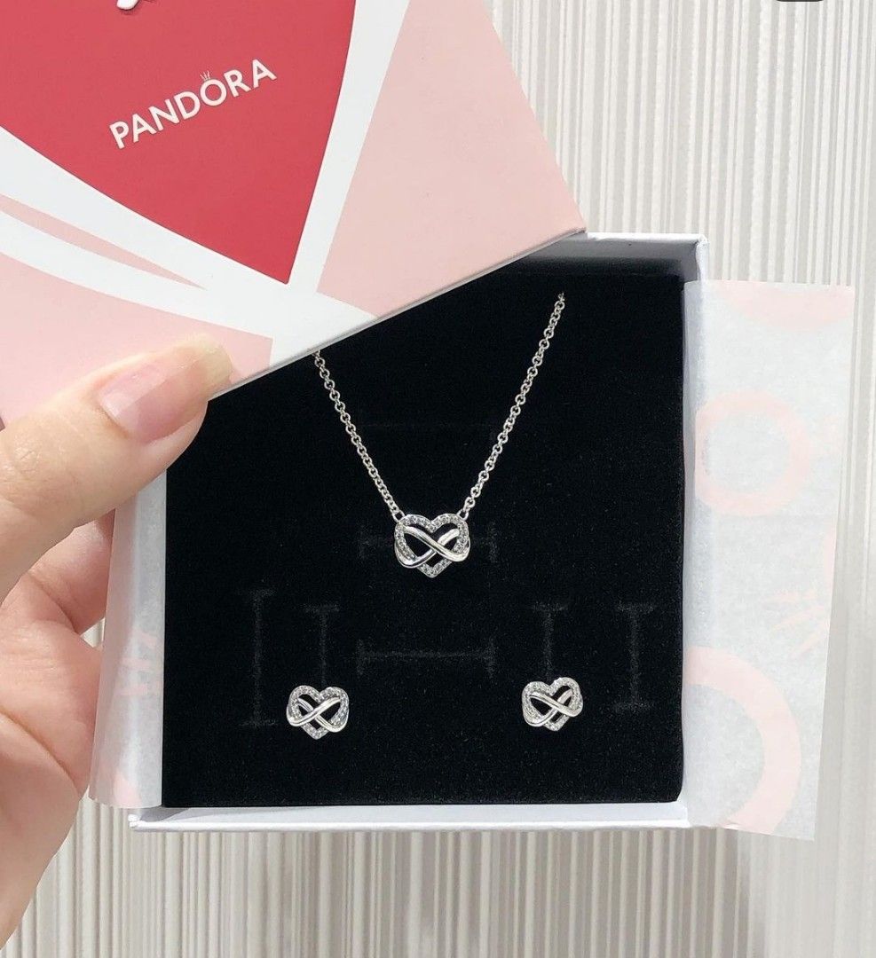 Sparkling Infinity Stud Earrings, Necklace & Ring Set | Pandora UK