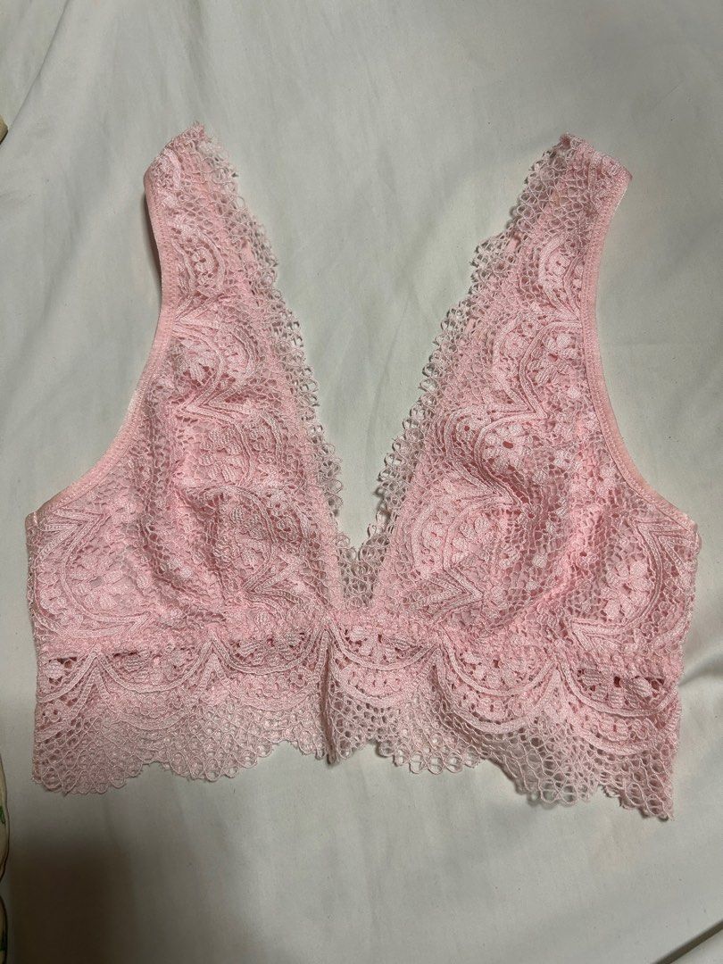 brand new VS VICTORIA'S SECRET deep v strawberry baby pink lace crop  bralette bra, Women's Fashion, New Undergarments & Loungewear on Carousell