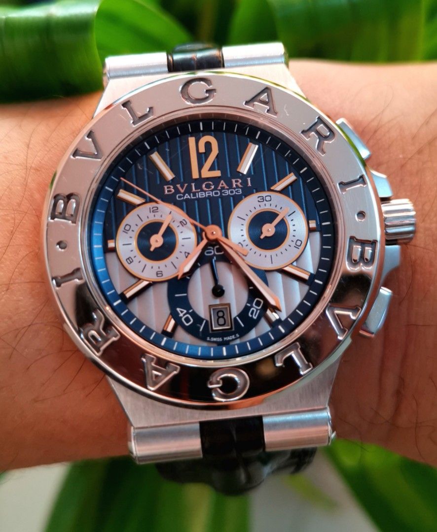 Bvlgari Calibro 303 Automatic Chronograph 42mm 18K WG SS Rare Authentic