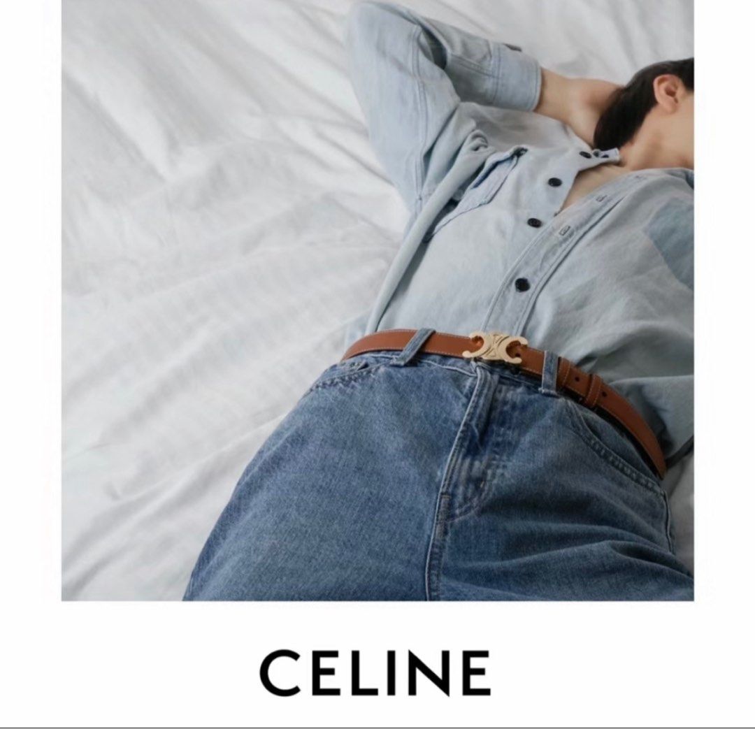 Celine - Small Triomphe Belt in Taurillon Leather - White / Beige - Size : 75 - for Women