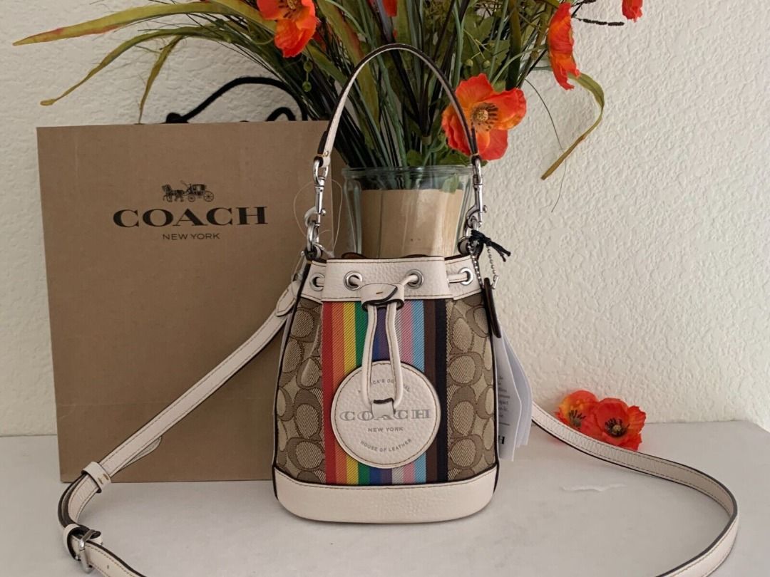 Coach Mini Dempsey Bucket Bag Signature Jacquard Rainbow Stripe 