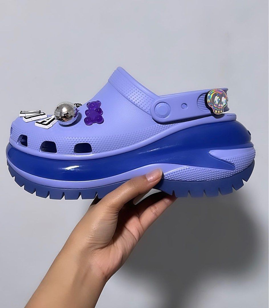 Crocs Mega Crush Clog in Moon Jelly (purple, lilac) w/ Jibbitz, Women