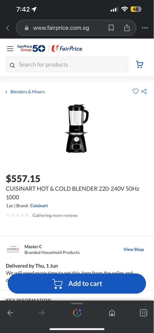 Cuisinart Hot and Cold Blender, TV & Home Appliances, Kitchen