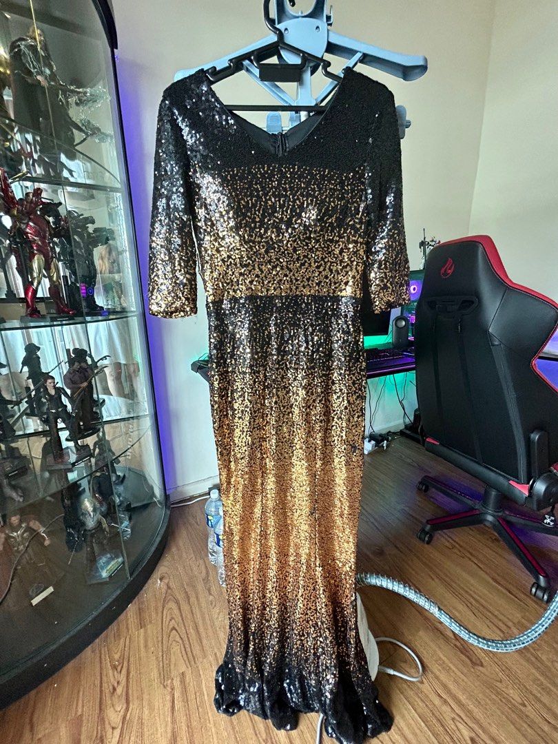 Dress Gown Dinner BLACK GOLD Women s Fashion Dresses Sets