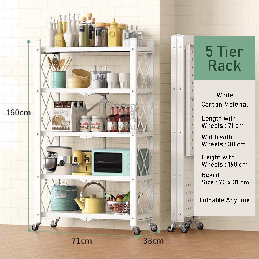Five Tier Foldable Rack Shelf (White), Furniture & Home Living ...