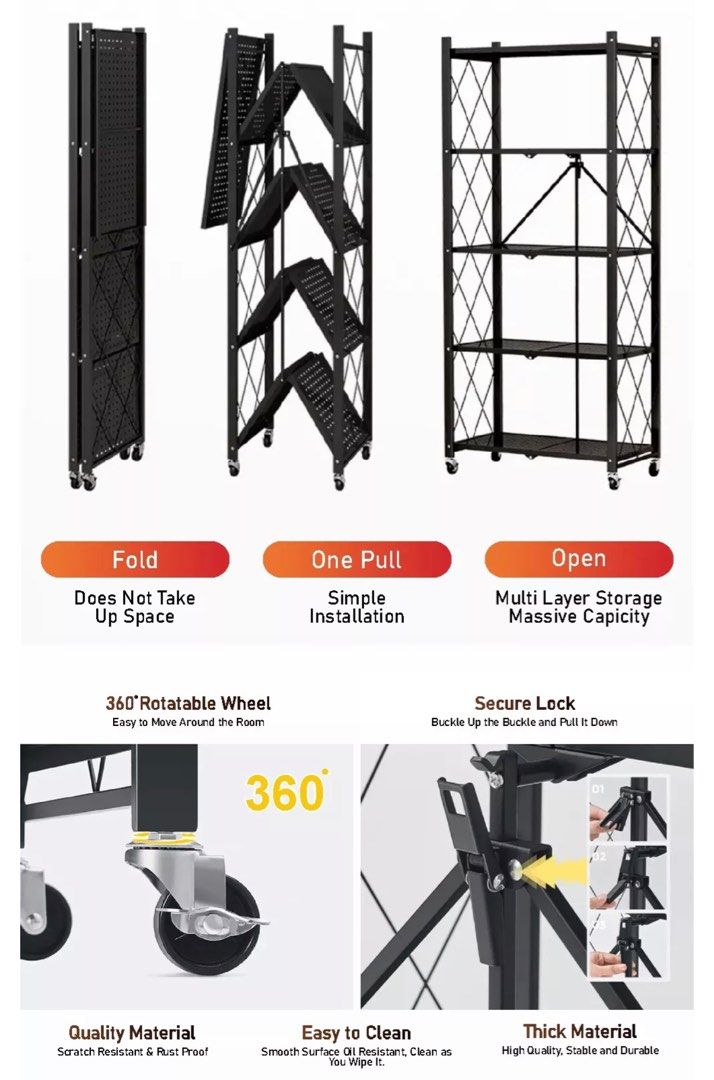 Five Tier Foldable Rack Shelf (White), Furniture & Home Living ...