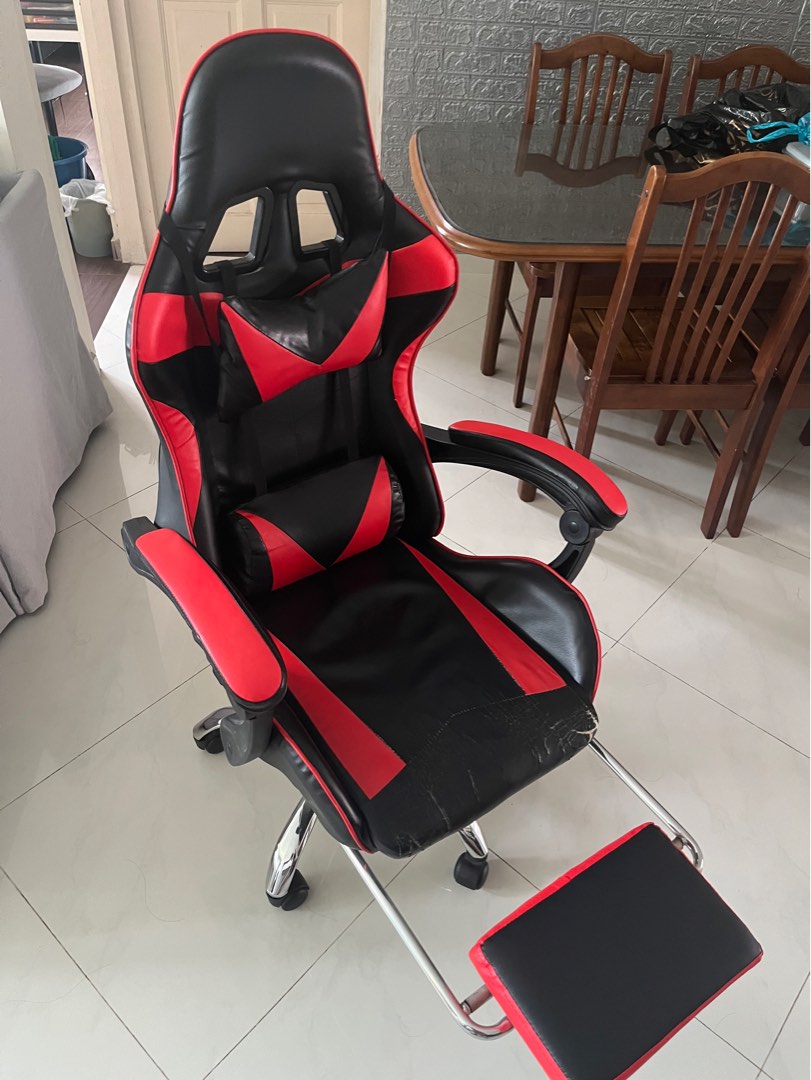 Gaming chair + foot rest, Furniture & Home Living, Furniture, Chairs on