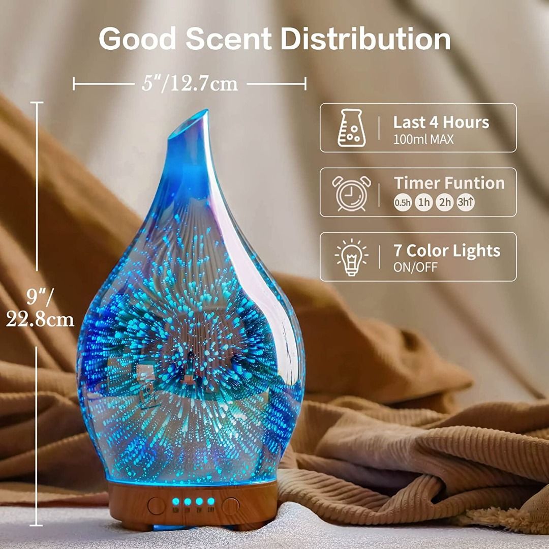 Glass Scented Oil Diffuser, Handblown 3D Ultrasonic Aromatherapy Humidifier,Color  Changing Cool Mist Essential Oil Diffuser with Timer, BPA Free Aroma  Diffuser, Waterless Auto-off for Home Gift, TV & Home Appliances, Air  Purifiers