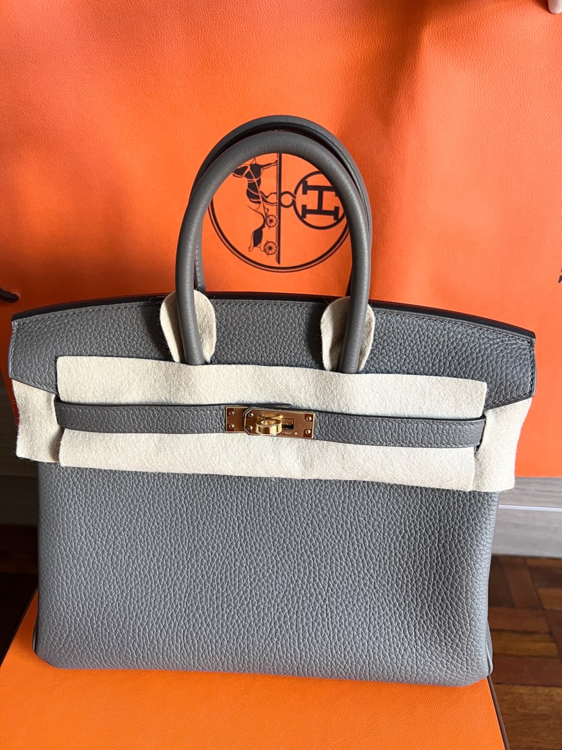 Hermes Limited Edition Birkin 25 Bag in Biscuit Swift Leather & Ecru Toile  H with Palladium Hardware