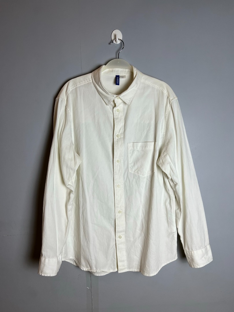 H&M White Polo Overshirt Long sleeves Overshirt gu on Carousell