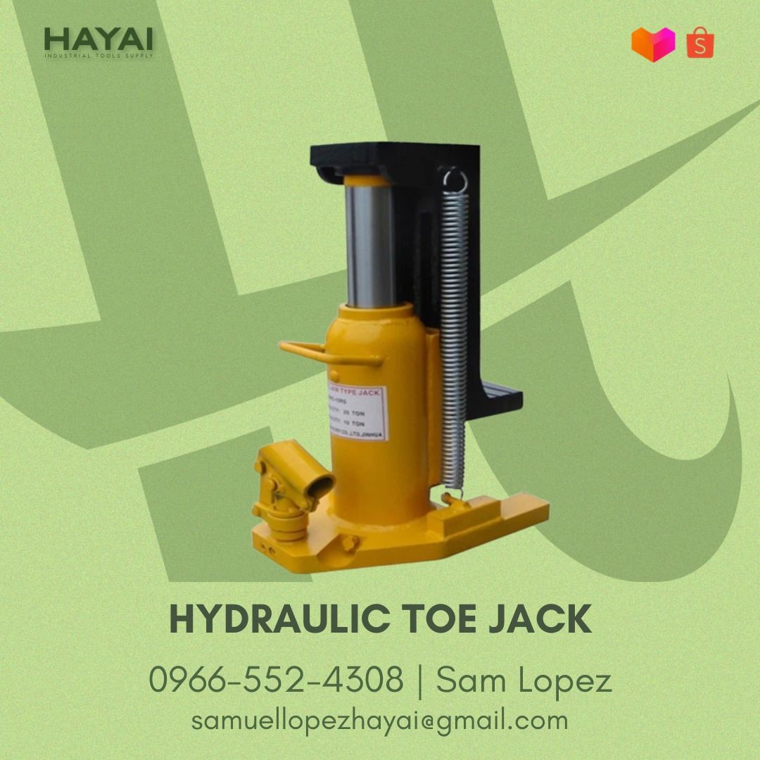 Hydraulic Toe Jack (Category: Industrial Equipment) located in Manila. Submitted by sam.lopez (Listing ID 1234698770, Image 1). Description: ❗Hydraulic Toe Jack Specifications: Model No.: TST-TJ10 Top Capacity: 10 TONS Toe Capacity: 5 TONS Height: 290MM Claw Min Height: 30MM Claw Max Height: 184MM Delivery Lift: 154MM Base Size: 168 (L) * 184 (W) MM Claw: 46 (L) * 112 (W) MM Net weight: 20KG ------------------------------------ Model No.: TJ20 To