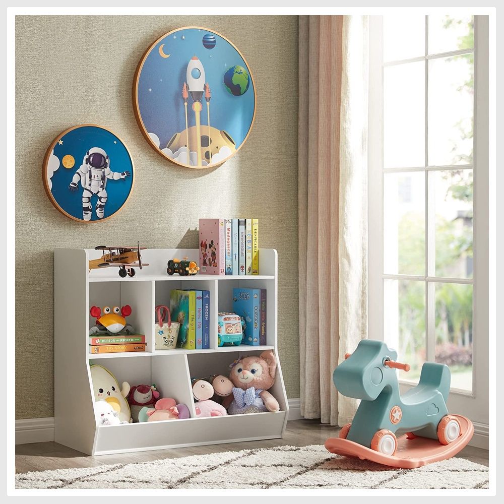 Kovhzcu Toy Storage Organizer with Bookshelf 5 Cubby Children s Toy Shelf Toy Storage Cabinet Suitable for Children s Room Playroom Hallway