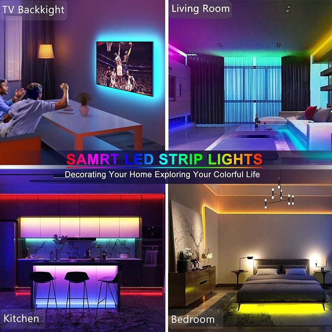 LED Strip Lights 3-50ft Room TV 5050 Music Sync Bluetooth RGB USB Color  Changing