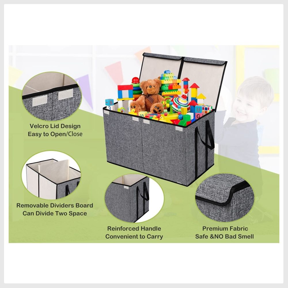 Large Kids Toy Box Chest Storage organizer with Double Flip-Top Lid -  Collapsible Sturdy Toy Organizers And Storage Bins With Big Handles For  Nursery, Playroom, 26.8x13.8x16(Grey), Babies & Kids, Baby Nursery 