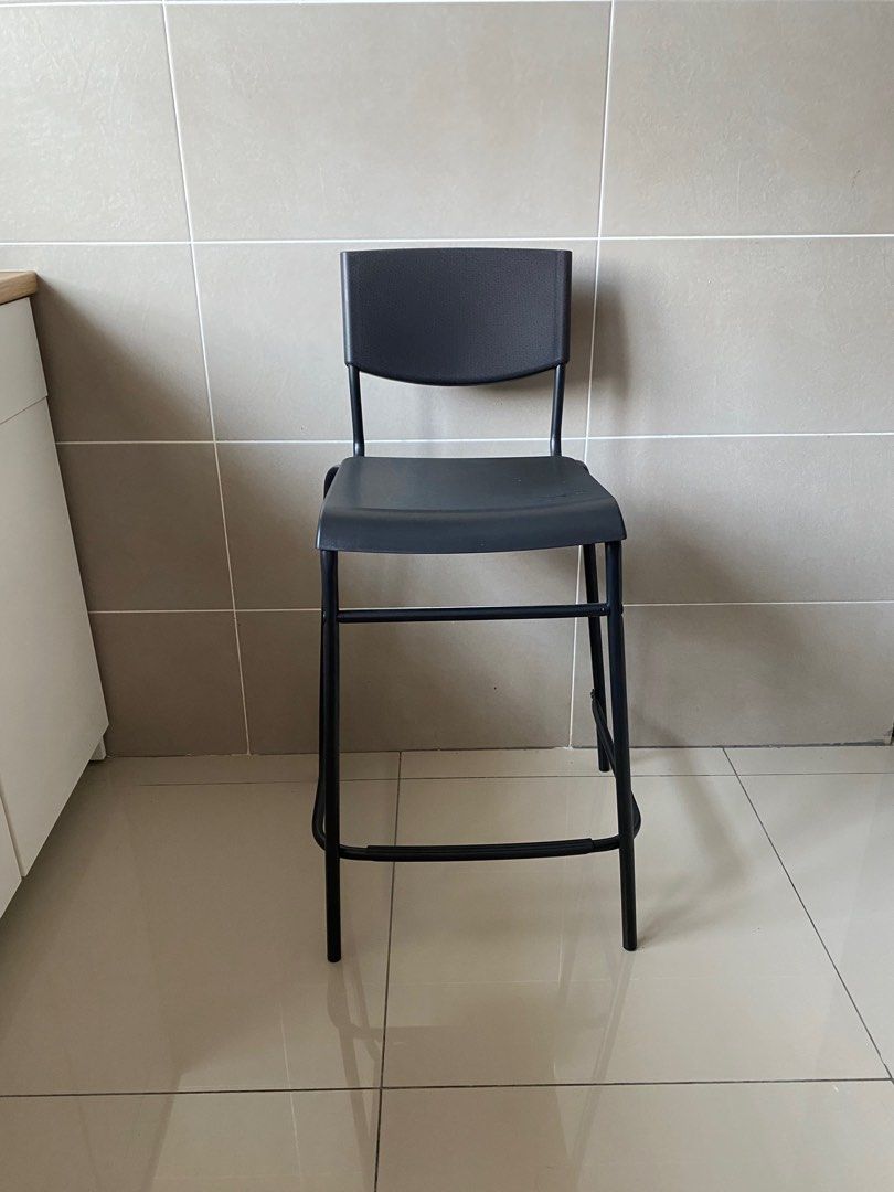 Minimalist Black Bar Stool with Back Rest 63cm Tall (Kuching