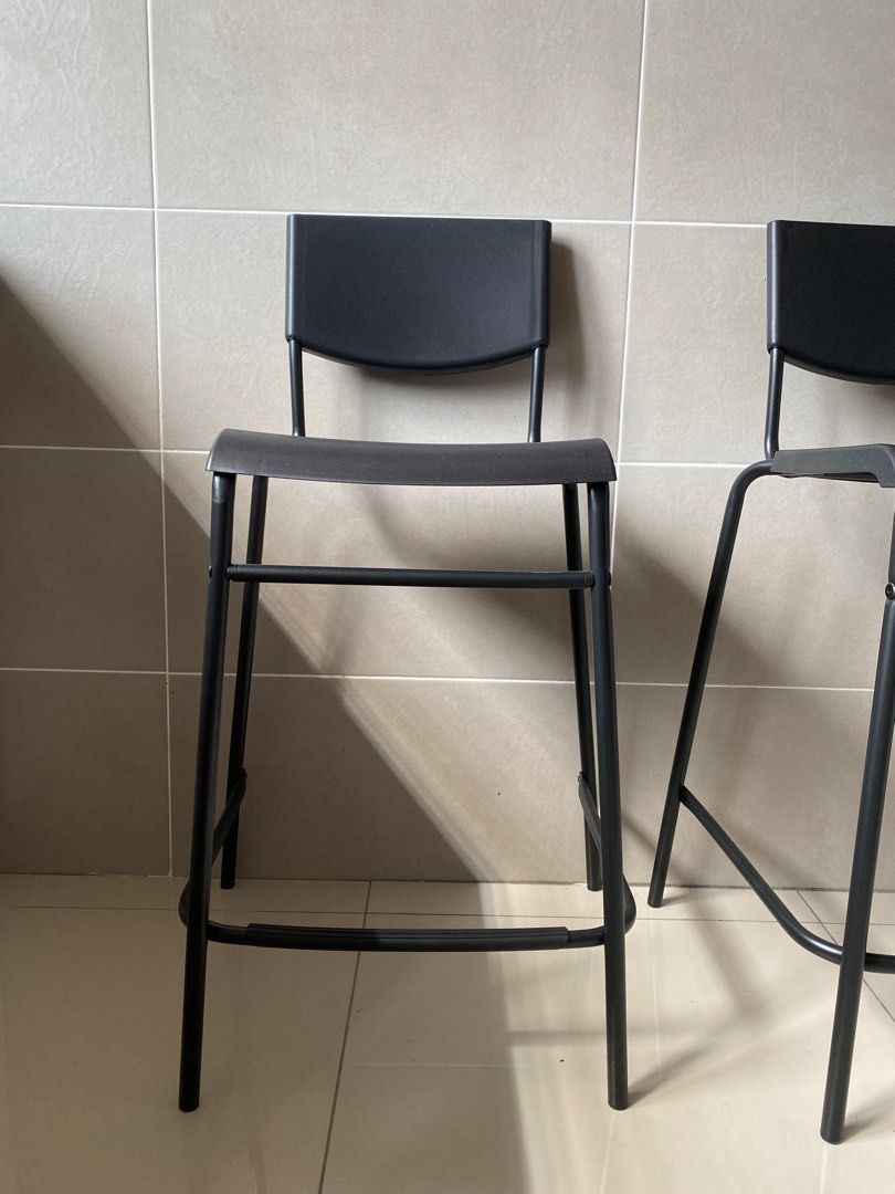 Minimalist Black Bar Stool with Back Rest 63cm Tall (Kuching