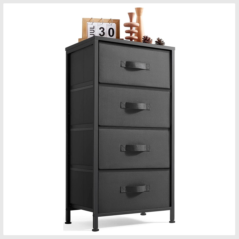 LINSY HOME Dresser for Bedroom, Black Dresser with 4 Drawers, Chest of
