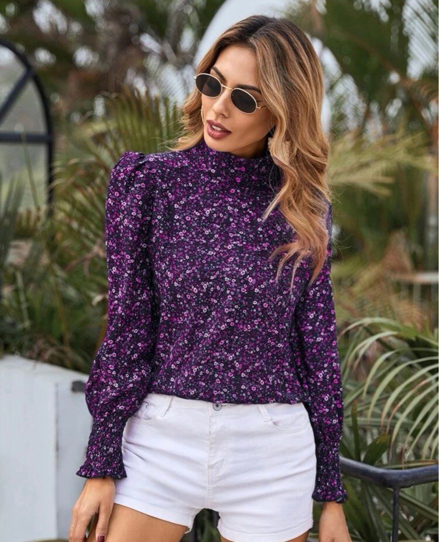 Purple high top neck blouse