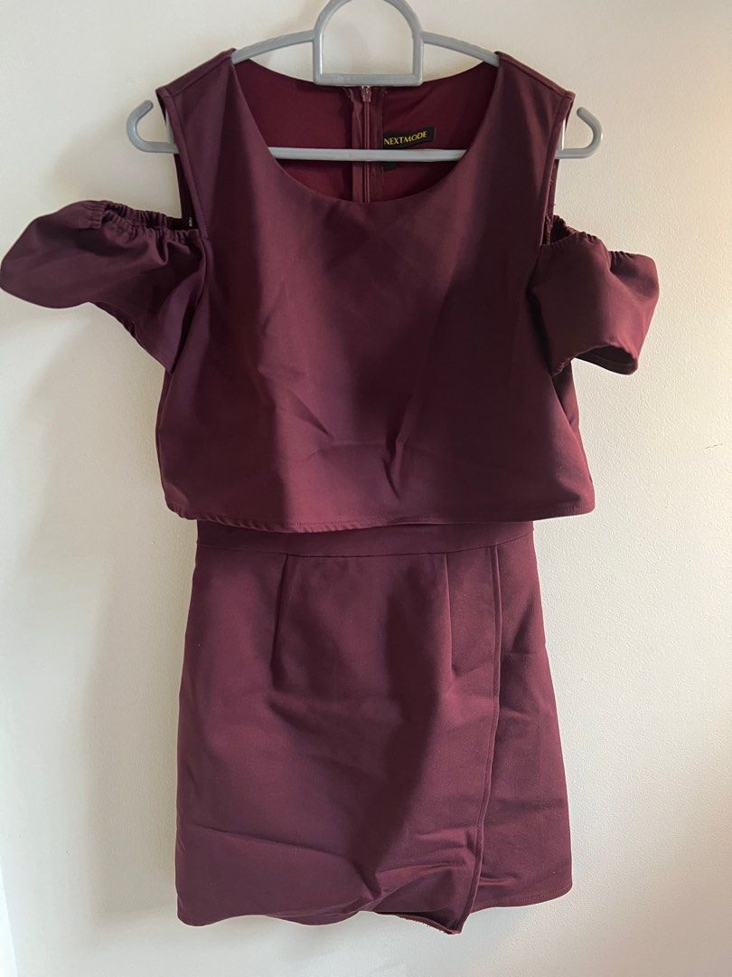Maroon cold shoulder dress on sale