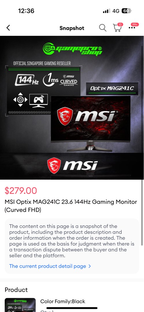 MSI MAG241C 144HZ Curved for sale, Computers & Tech, Parts ...