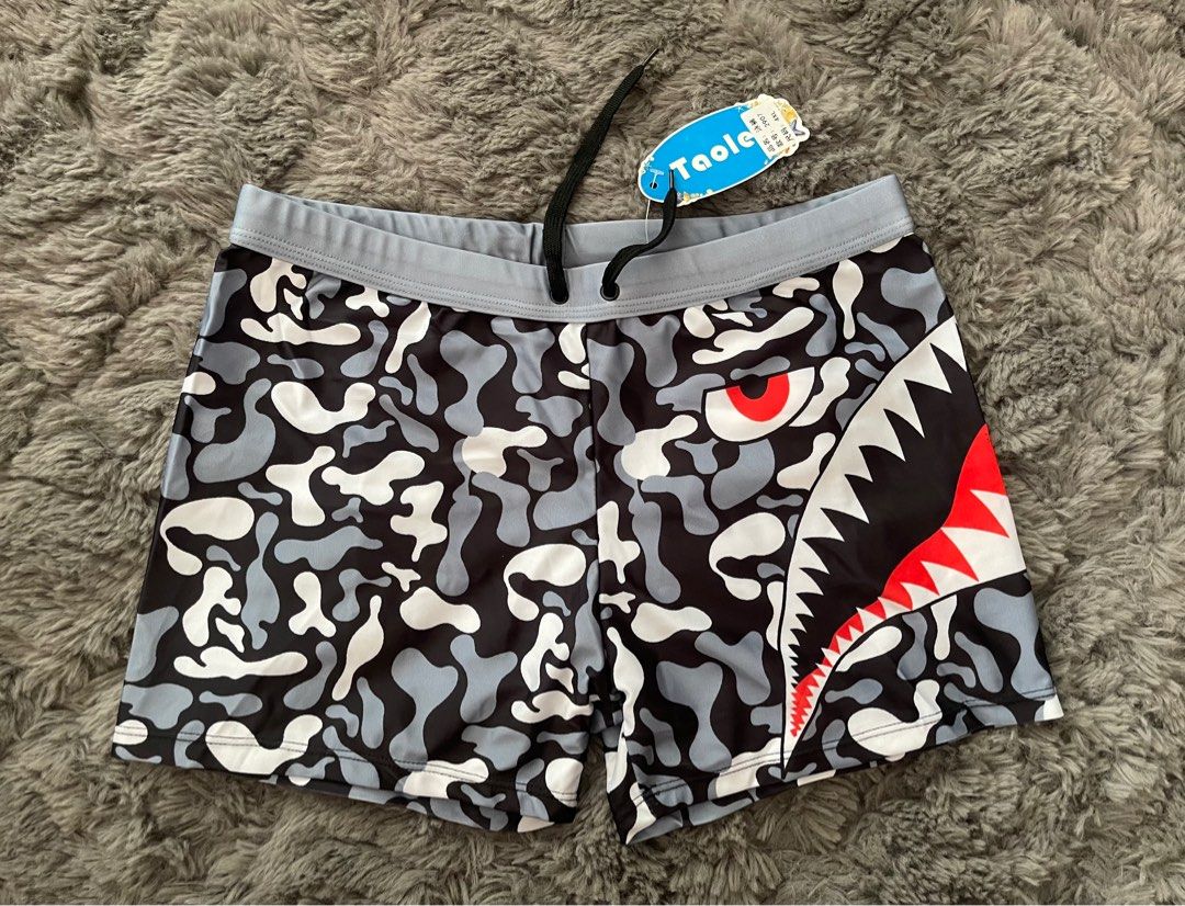Mens shark swim trunks discount