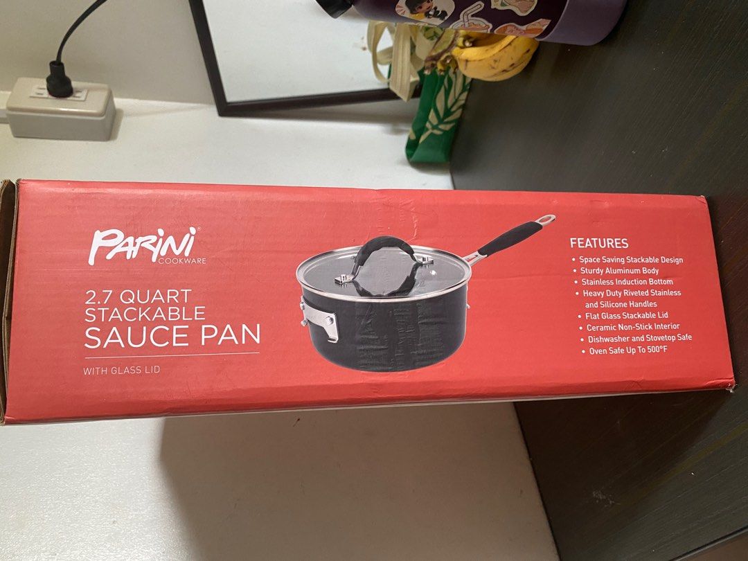 Parini Cookware 2.7 Quart Stackable Sauce Pan with Glass Lid New