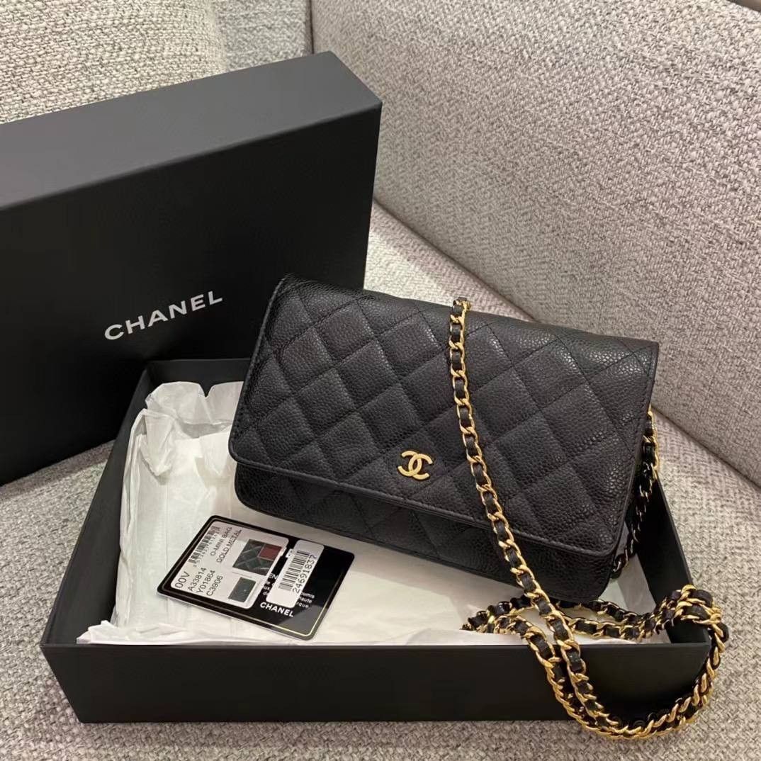Chanel caviar wallet on chain woc flap bag, Luxury, Bags & Wallets