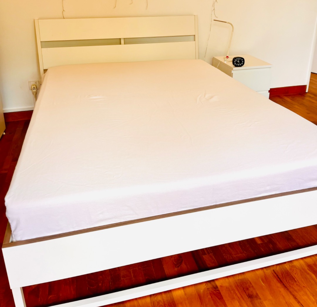 Queen Size Bed with Mattress and nightstand, Furniture & Home Living, Furniture, Bed Frames