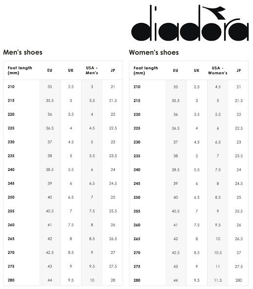 Size chart shop sepatu diadora