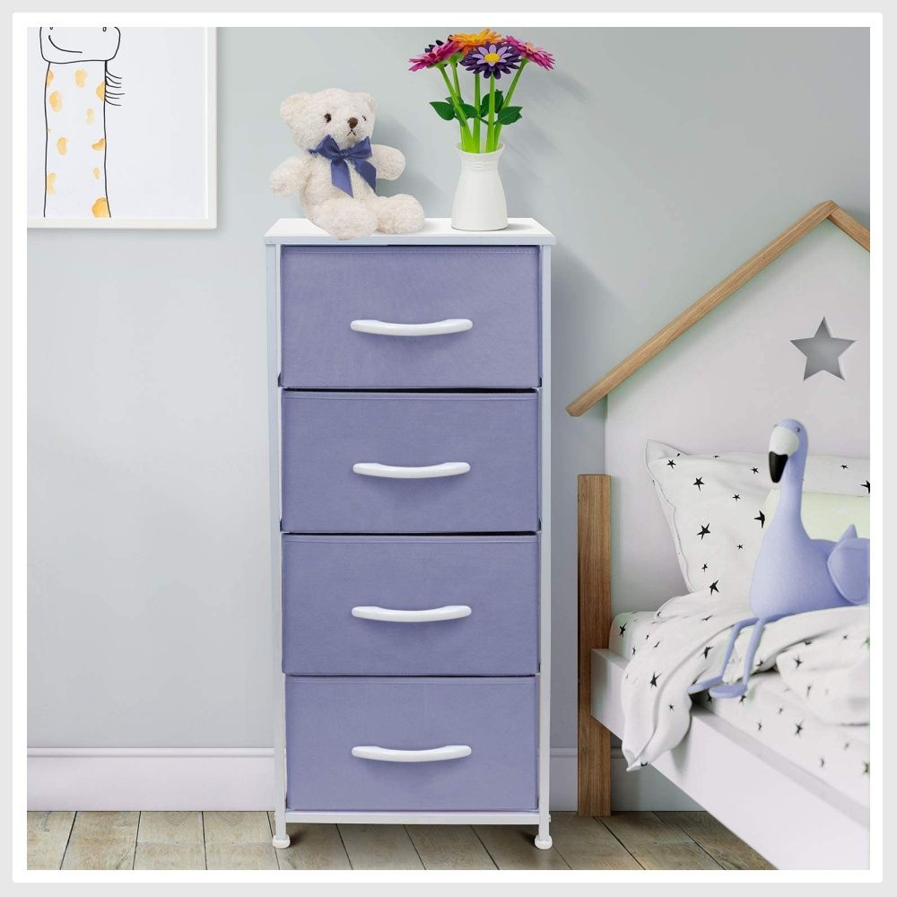 Sorbus Dresser Nightstand with Drawers Bedside Furniture  Accent End  Table Chest for Home, Bedroom Accessories, Office, College Dorm, Steel Frame,  Wood Top, Easy Pull Fabric Bins (Pastel Purple), Babies