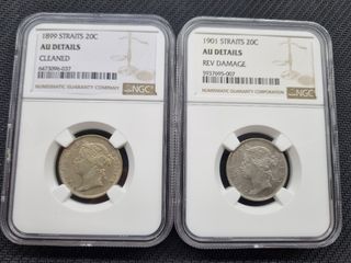Straits 1899 & 1901 Victoria 20 cents coin AU detail (2 pc)
