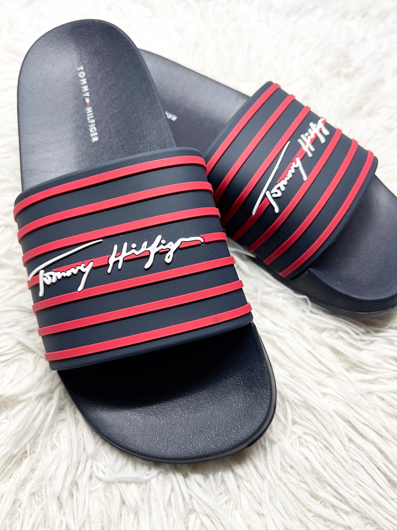 Tommy Hilfiger TH Women's Stripes Dark Blue Pool Slides Slippers