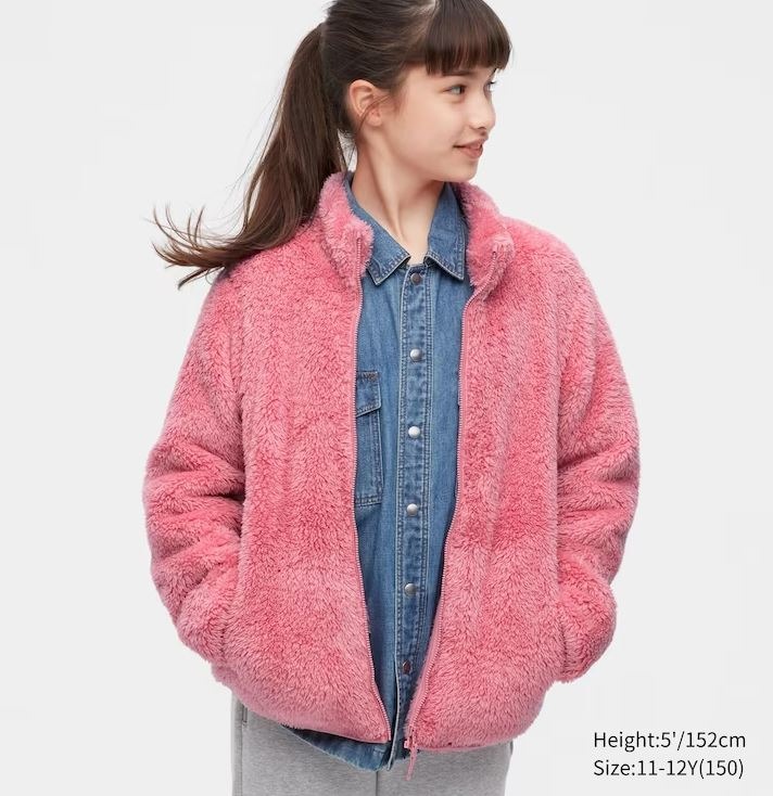 UNIQLO Fluffy Jacket Size Kids 130 Salmonn Pink on Carousell